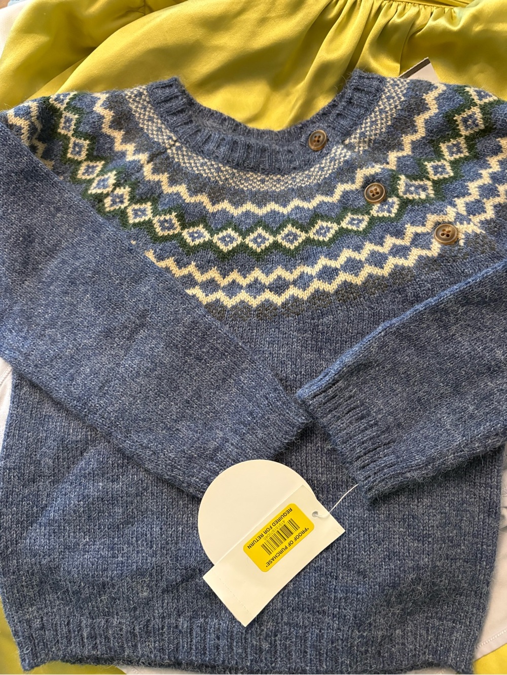 Edgehill Collection Blue Fair Isle Crewneck Sweater with Green & Cream Accents